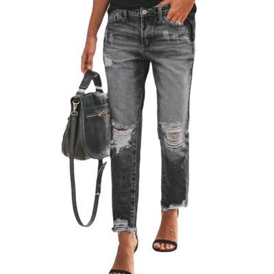 China Breathable Vintage High Waist Ripped New Street Style Distressed Blue Denim Pants for sale