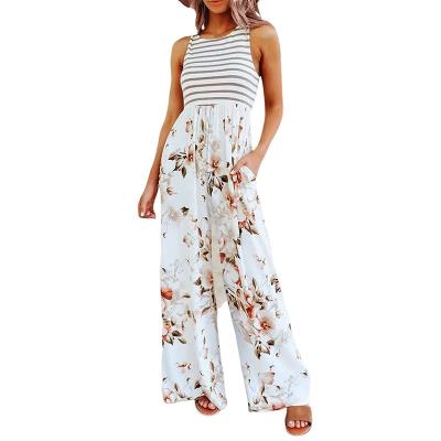 China Breathable Women Ladies Sleeveless Stripes Long Pants Splice Tank Floral Maxi Dress With Pockets for sale