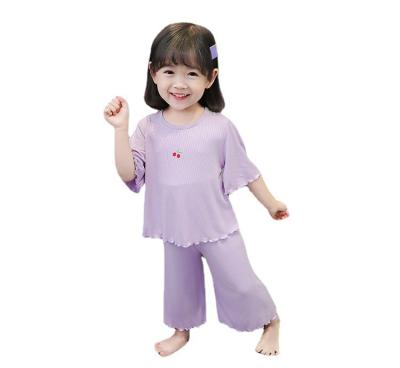 China Fade Proof New Summer Girls Ice Silk Pajamas Color Around Air Conditioning Girl 2 Piece Set for sale