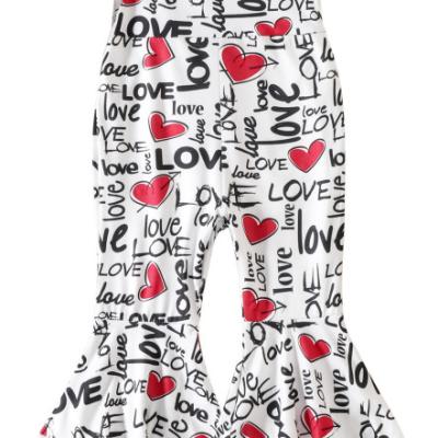 China Casual Cute Heart Valentines Ribbed Print Bell Bottom Flare Knitted One Piece Jumpsuit for sale