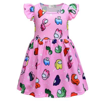 China Fancy anti-static wholesale girl design summer round neck skirts fashion cartoon printed dress for sale