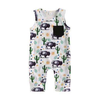 China 2023 new summer fashion baby highland cow pocket sleeveless toddler toddler children western clothes for sale