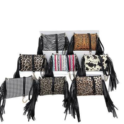 China Fashionable High Quality Women PU Fringe Tassel Leopard Cross - Body Bag Purses And Handbags Cross Body Shoulder Bag for sale