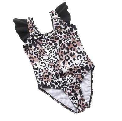 China 2023 Polyester Fashion Summer Beach Wear Leopard Print Ruffle Babies Overalls Swimsuit for sale