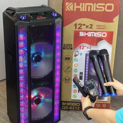 China 2 Kimiso Wireless MIC QS-6212 New Design Portable Speaker 4.5Ah Double Up 12 Inch Good Quality High Power Speaker for sale