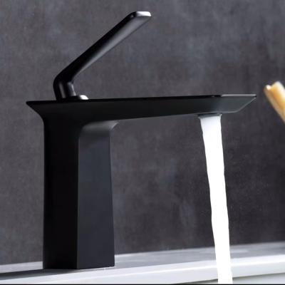 China Modern Design Fashion Black Single Handle Basin Faucet Bathroom Platform Metered Brass Material Installation for sale