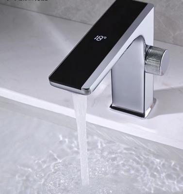 China Metered Faucets Plated Brass Material With Display Temperature Fashion Basin Faucet Rotary Switch Lavatory Faucet for sale