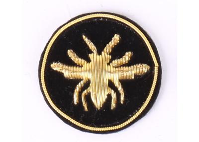 China Round Bee Bullion Wire Badges Emblems Washable Embroidered Uniform Patches for sale