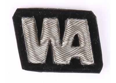 China W / A Pattern Silver Embroidered Letter Patches , Bullion Wire Badges for sale