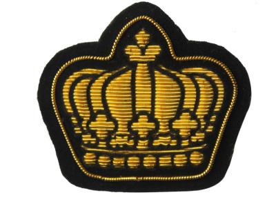 China Royal Gold Embroidered Jacket Patches , Crowne Shape Bullion Wire Badges for sale