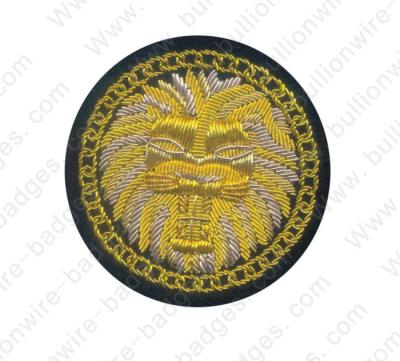 China Gold circle lion bullion wire police uniform emboridery badges for  caps and shoes for sale