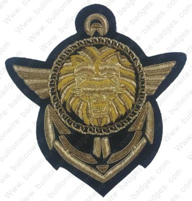 China Gold anchor with wings bullion wire patches and badges by laser by cut with iron on back for jacket for sale