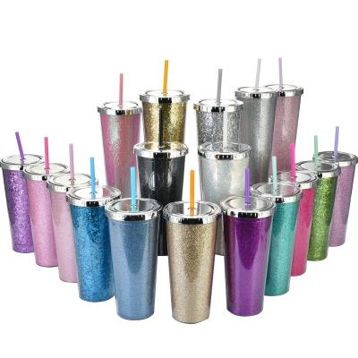 China Hot Pick Disposable 24 oz Double Wall Rainbow Pride Glitter Boba Tea Tumblers Insulated Acrylic Glitter Tumbler Cold Cup With Loose Straw for sale