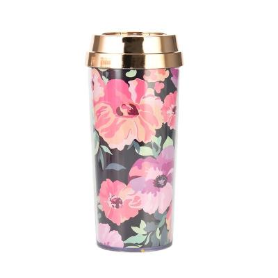 China 2022 Mother's Day BPA Free Disposable Travel Mug Floral Design Double Wall Paper Insert With Gold Lid Coffee Tumbler For Office for sale