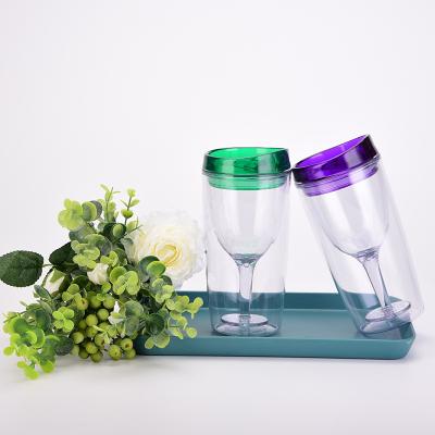 China Wholesale 10oz Disposable Double Wall Steamless Plastic Wine Glass Tumbler With Lid For Party Unbreakble Outdoor Creative Beer Mugs for sale