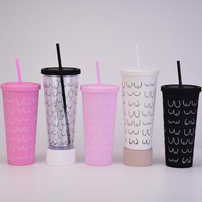 China Matte Colored Acrylic Pastel Tumblers Wholesale Minimalist 24 oz Plastic Reusable Tumblers Cups with Lids and Straw Custom Logo for sale