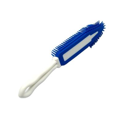 China Stocked Pet Hair Brush Remover Silicone Brush Long Handle Dog Cat Brush for sale