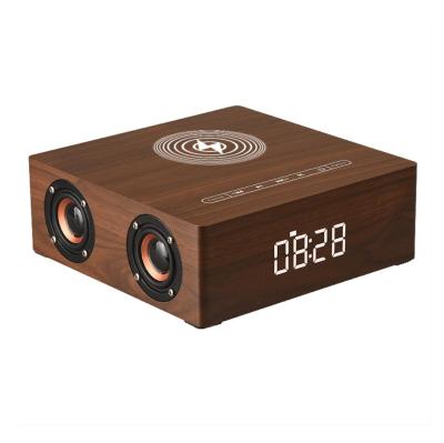 China 2021 Professional Touch Button Wood Bluetooths Desktop Wireless Speaker Smart Speaker With Alarm Clock Wireless Charger for sale