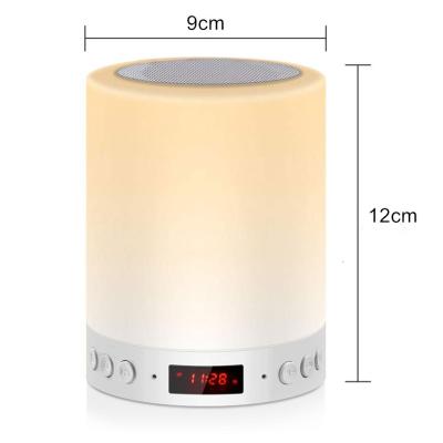 China Factory Price Wireless 3 in 1 Mini Dimmable RGB Radio Bluetooths Speaker Led Portable Light Key Lamp Speaker with Alarm Clock for sale