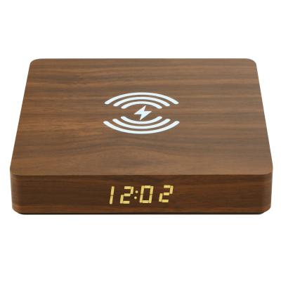 China Mobile Phone Factory Directly Sell Wooden Qi Alarm Clock Phone Wireless Charger Made in China for sale