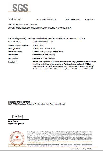 SGS TEST REPORT - WELLMARK PACKAGING CO.,LTD.