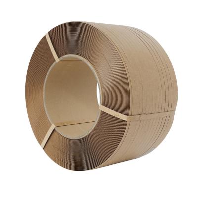 China Environmental Recyclable Degradable Paper Strap 9mm 12mm 15mm Strapping Paper Tape For Packaging Carton for sale