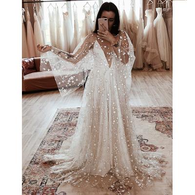 China Breathable Unique Bright Stars Lace Up Two Piece Bohemian A Line Ball Gown Wedding Dress For Gorgeous Bride for sale