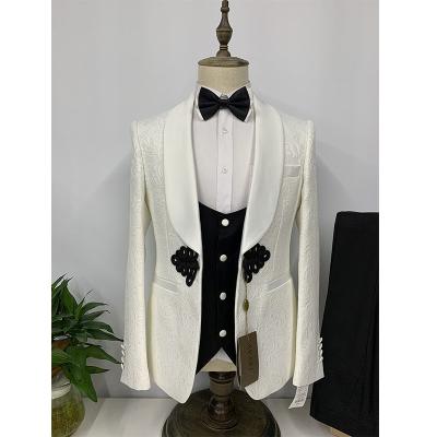 China Anti-wrinkle 2022 men's suits 3 pieces collar groom shawl suits wedding in stock for sale