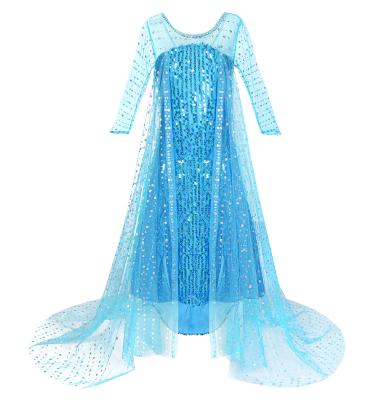 China Blue Polyester Sequin Dress Halloween Kids Perform Clothes Dress Up Dress For Kids Party Princess Costume Costume for sale