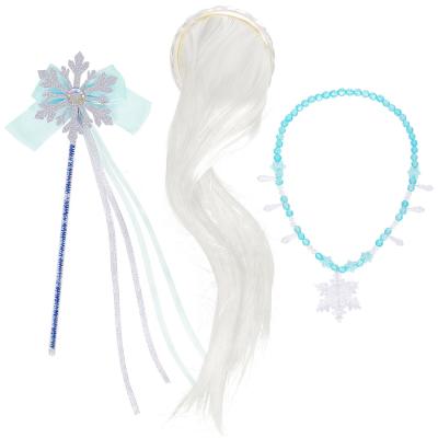 China Girl Queen Elsa Accessorized With Plastic Three-Piece Necklace and Scepter and Headband Wig Party Costume Accessories for sale