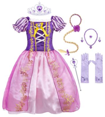 China Polyester Wholesale Rapunzel Girls Costume Dress Plus 7 Accessories Princess Party Dress Girls Costume for sale