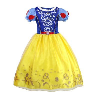 China Cotton Summer Girl Party Princess Yellow Dress Snow White Short Sleeved Girl Dress Children for sale