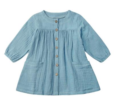 China Cute Autumn Girls Clothes Cotton Linen Breathable Long Sleeve Button Blouse Crepe Girls Dress for sale