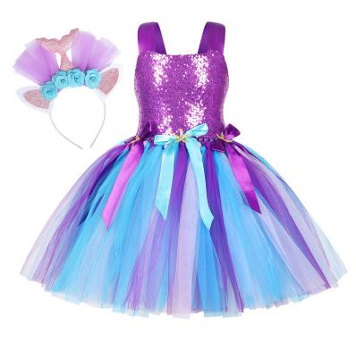 China Breathable Children's Mermaid Dress Little Sequined Gauze TuTu Dress Girl Clothing Headband for Amazon for sale