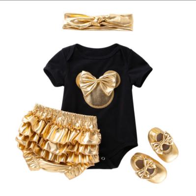 China Cosplay suits baby rompers set tutu dress toddler boutique clothing golden bow skirt sister set babies' clothing sets with headband for sale