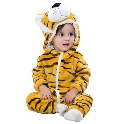 China Winter 100% Flannel Baby Boy Animal Rompers Polyester Cartoon Christmas Hooded Overalls Wholesale Animal Cosplay Clothes for sale