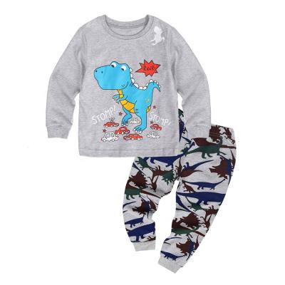 China Gray For Home Wear Children Cartoon Breathable Dinosaur Boys Spring Pajamas Long Sleeve Pajamas for sale