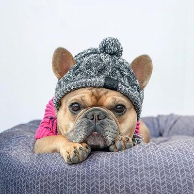 China 2022 Sustainable Sale Dog Accessories Pet Winter Warm Hat With Ball Pet Warm Hat For Small Dog Bulldog Knitted Woolen Hat By Christmas for sale