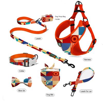 China New Arrival Sustainable Fashion Dog Collar And Leash Set Luxury Dog Harness 7 Pieces Set Adjustable Pet Harnesses for sale