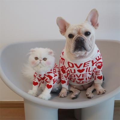 China Sustainable Pet Clothes Pet Sweater Warm Knitted Lovable Clothes Dog Heart Warm Red Coat Little Dog Jumper Sweater for sale