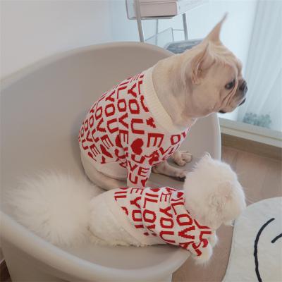 China 2022 Sustainable Pet Clothes Pet Sweater Warm Knitted Lovable Clothes Dog Heart Warm Red Coat Little Dog Jumper Sweater for sale