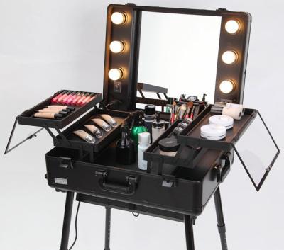 China Professional Aluminum Lighted Makeup Trolley Aluminum Case With Removable Lights Legs for sale