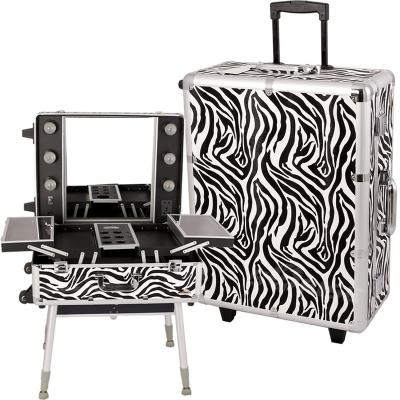 China Zebra PVC Aluminum Salon Station Makeup Barber Case With LED Lights for sale