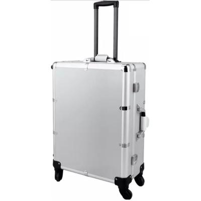 China Trolley Aluminum Silver Aluminum Salon Mobile Makeup Station Lighted Cosmetic Case With Mirror And Bulbs for sale