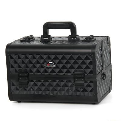 China Fashion Style Makeup Rhomboid Cosmetic Trolley Case Aluminum Cosmetic Storage Case for sale