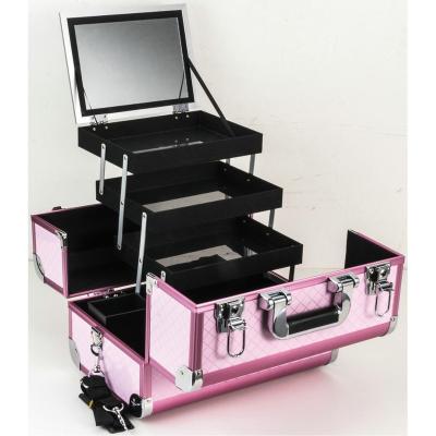 China Hot Pink Aluminum Trimmed Aluminum Hair Salon Barber Hairdresser Hard Tool Case With Mirror for sale