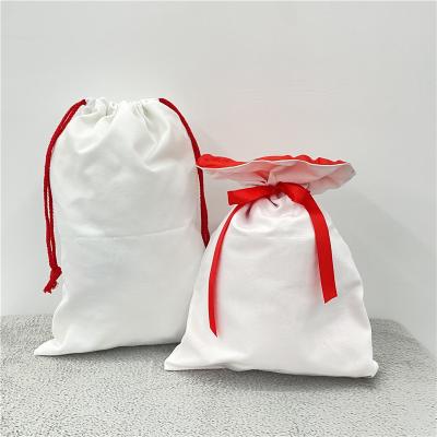 China 100% Blank Polyester Canvas Drawstring Pockets Sublimation Christmas Santa Bag For Heat Press Printing for sale