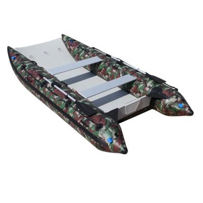 China Hot Sales PVC 365cm Catamaran Inflatable PVC Fishing Rowing Boat With Small Hp for sale