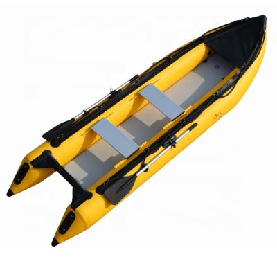 China PVC inflatable kayak 3.65M high speed fishing rowing boat with motor for sale for sale