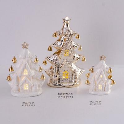 China Tabletop Decoration Ceramic Christmas Ornament Tree Design with LED Light for sale